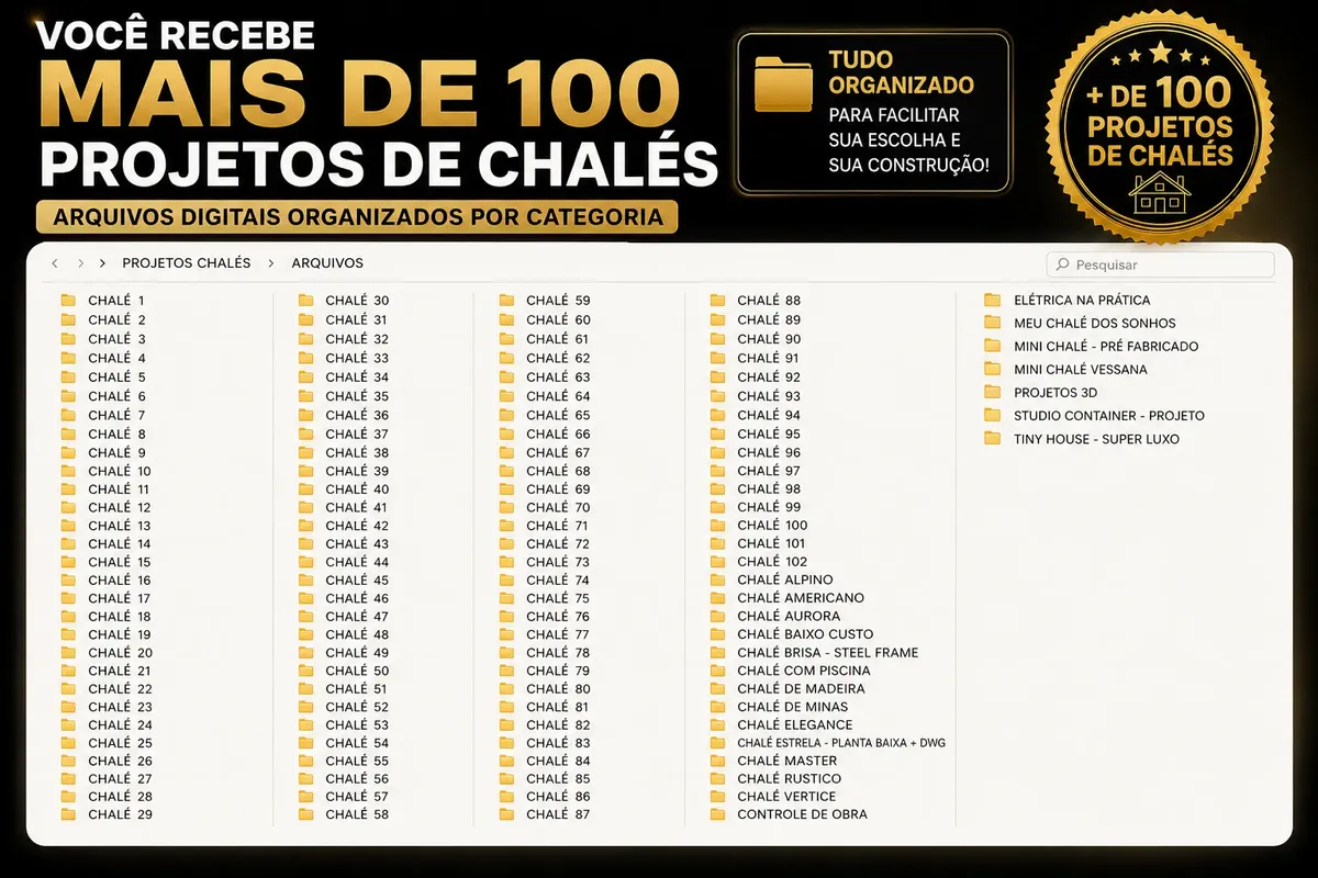 Arte promocional de acervo digital de projetos de chalés